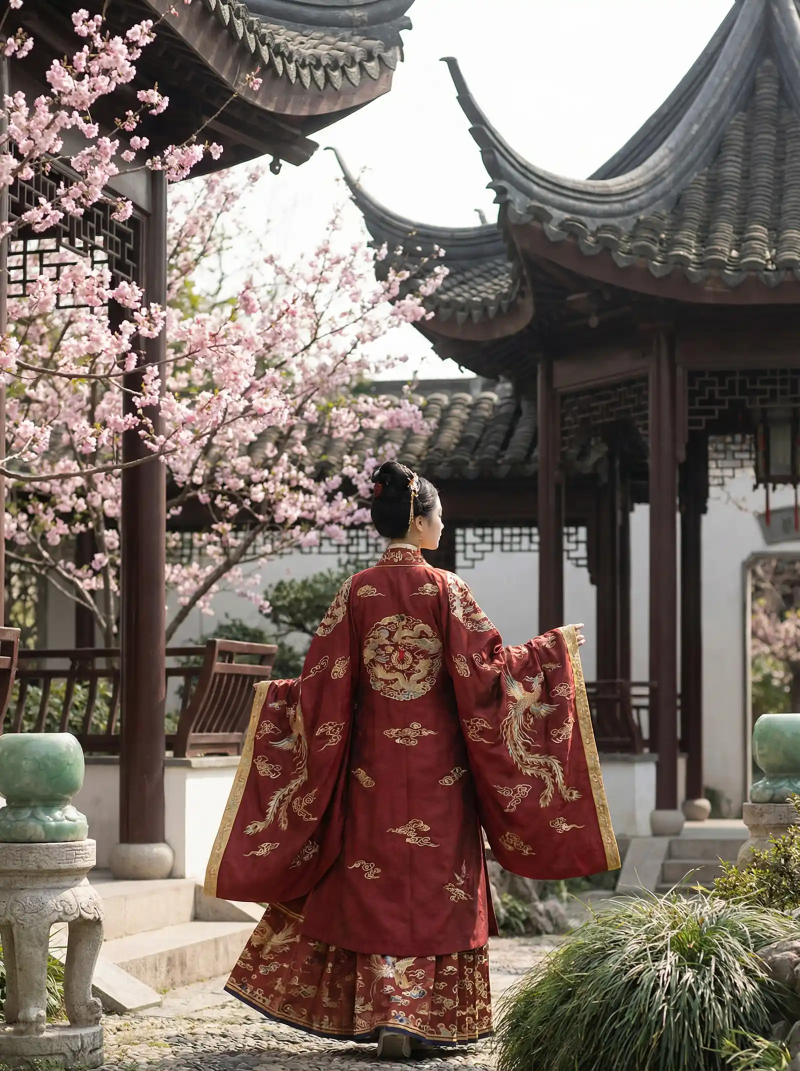 一个人在线播放免费观看 明制汉服红色凤凰刺绣